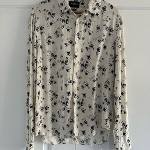 The Kooples Black and White Floral Button-Up Shirt • Size Large